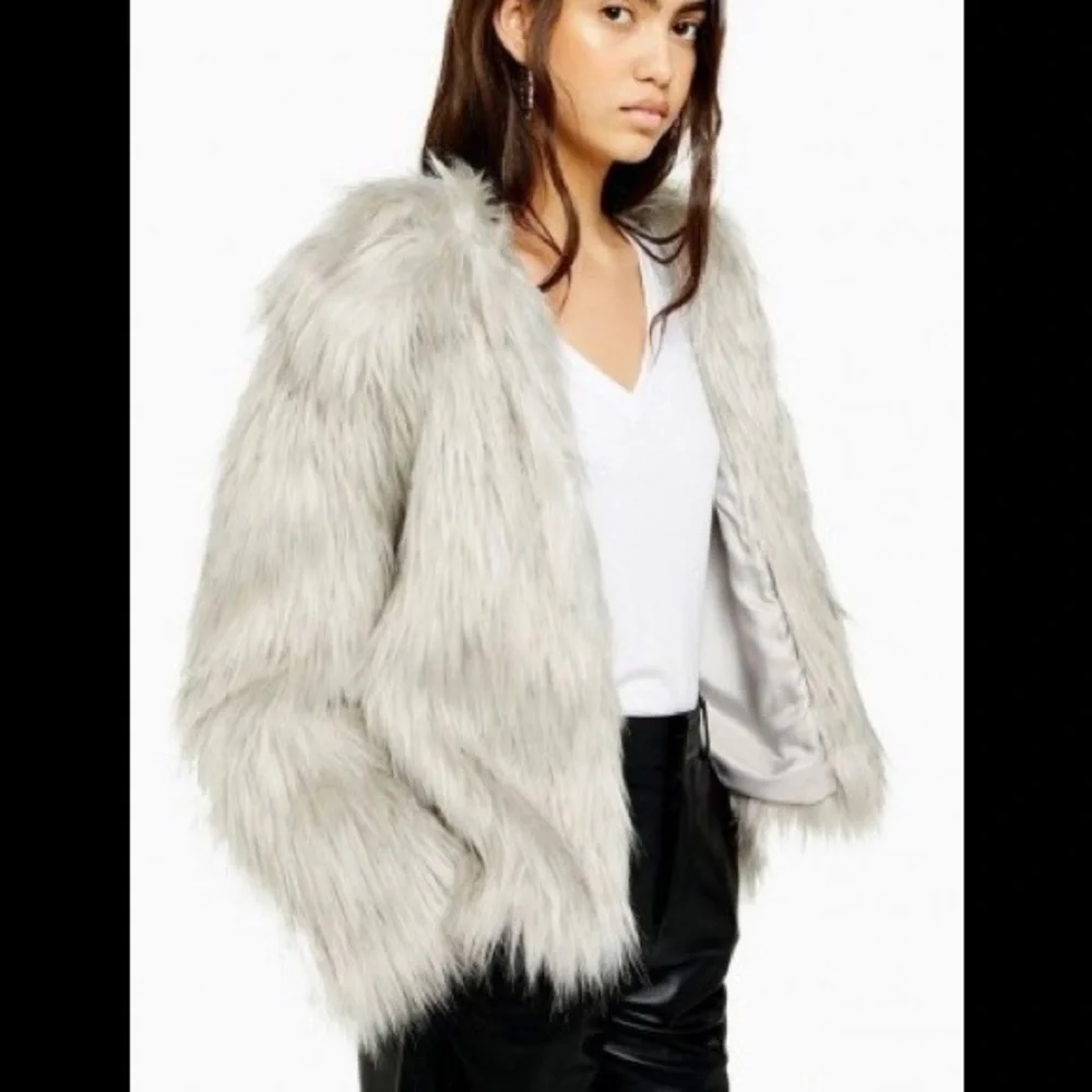 Topshop Gray Faux Fur Jacket - Picture 8 of 12